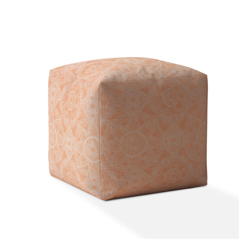 Home Outfitters 17" Orange Cotton Floral Pouf Cover