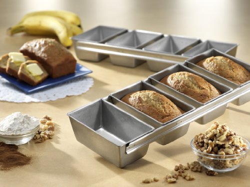 USA Pan Bakeware Strapped Mini Loaf Pan, 4 Loaves, Nonstick & Quick Release Coating, Made in the USA from Aluminized Steel