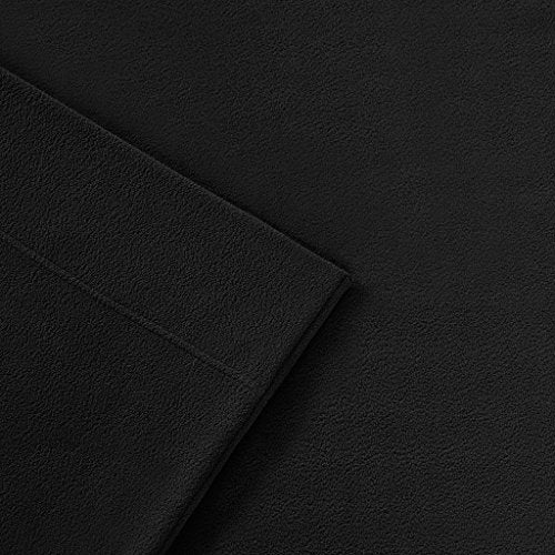 Peak Performance 3M Scotchgard Micro Fleece Bed Sheet Set Wrinkle and Stain Resistant, Soft Plush Sheets with 14" Deep Pocket, Cold Season Cozy Bedding-Set, Matching Pillow Case, Full, Black, 4 Piece