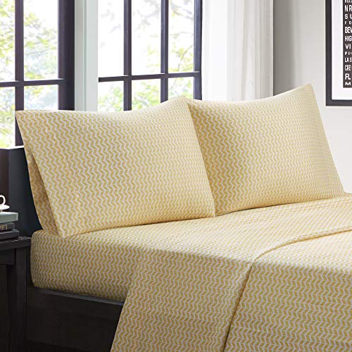 Intelligent Design ID20-287Microfiber Wrinkle Resistant, Soft Sheets with 12" Pocket Modern, All Season, Cozy Bedding-Set, Matching Pillow Case, Full, Chevron Yellow 4 Piece