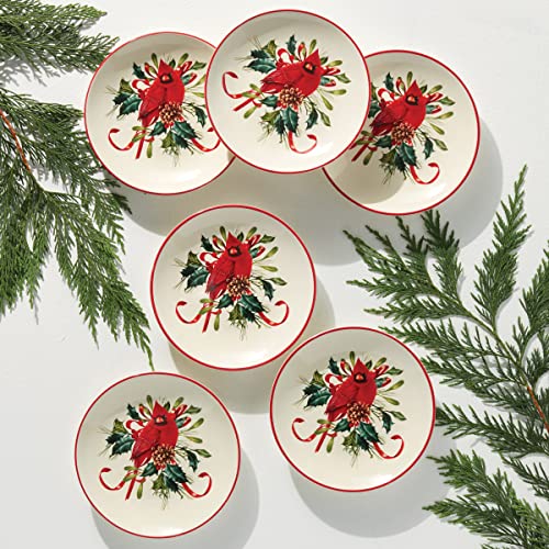 Lenox Winter Greetings Cardinal Party Plates, S/6, 3.45, Red & Green