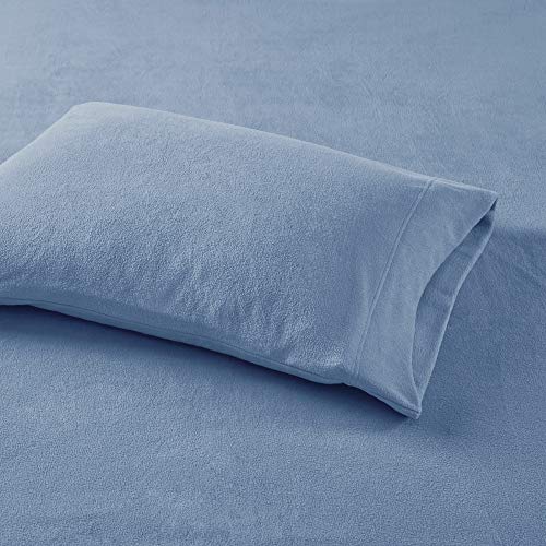 True North by Sleep Philosophy Micro Fleece Bed Sheet Set, Warm, Sheets with 14" Deep Pocket, for Cold Season Cozy Sheet-Set, Matching Pillow Case, Queen, Blue, 4 Piece