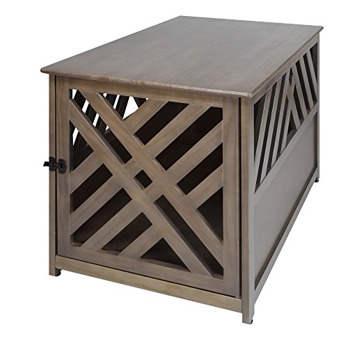 Casual Home Wooden Lattice Pet Crate, End Table, Taupe Gray