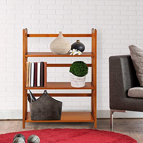 Casual Home 3-Shelf Folding Stackable Bookcase (27.5" Wide)-Honey Oak