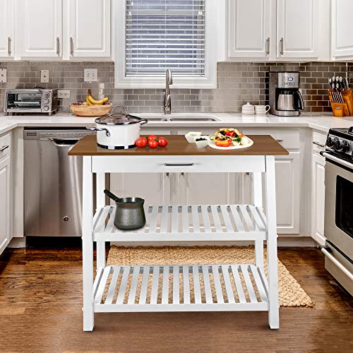 Casual Home Solid American Cherry Top Kitchen Island, Natural Cherry & White