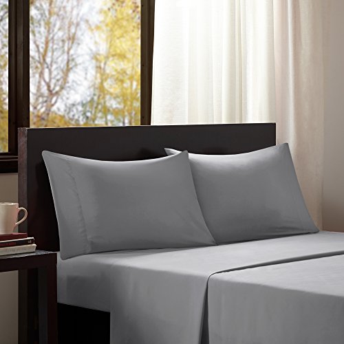 Intelligent Design Microfiber Bed Sheet Set Wrinkle Resistant, Soft Sheets with 12" Pocket, Modern, All Season, Cozy Bedding-Set, Matching Pillow Case, Cal King, Grey, 4 Piece, Model: ID20-354