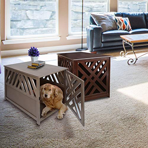 Casual Home Wooden Lattice Pet Crate, End Table, Espresso