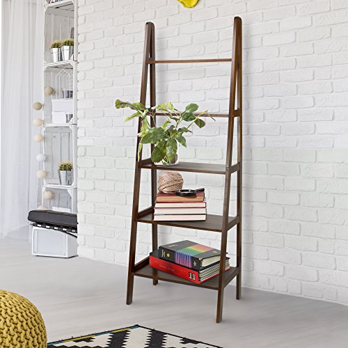 Casual Home 5-Shelf Ladder Bookcase, Warm Brown