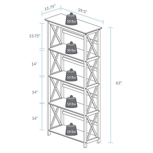 Casual Home Montego Bookcase, 5-Shelf, White,324-51