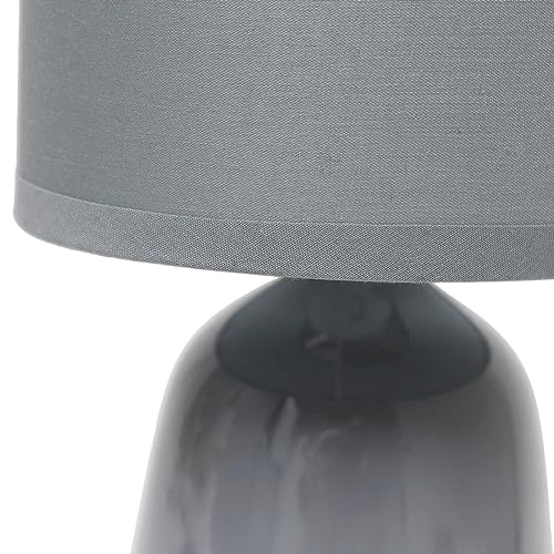 Simple Designs LT1134-GRY 10.04" Tall Traditional Ceramic Thimble Base Bedside Table Desk Lamp w Matching Fabric Shade for Home Decor, Nightstand, Bedroom, Living Room, Entryway, Office, Gray