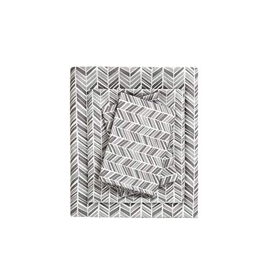 Madison Park Essentials Chevron Printed Ultra Soft 4 Piece Sheet Set, Grey, Full