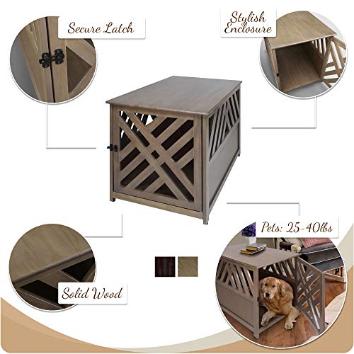 Casual Home Wooden Lattice Pet Crate, End Table, Espresso