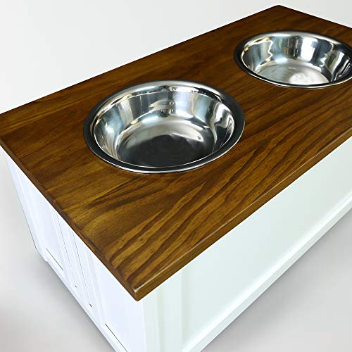 Casual Home 603-15 Wooden Storage Stand Pet Feeder, Two-Tone (Warm Brown, White), One Size