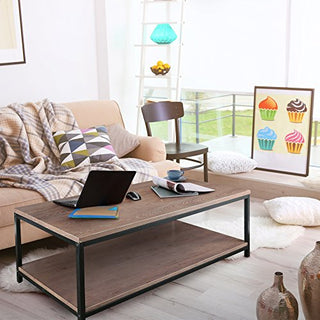 American Trail Studio Coffee Table with Solid Red Oak Top and Shelf, Gray Wash