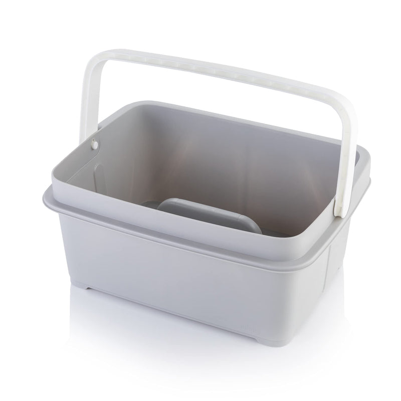 Minky Large Storage Caddy - Easy to Clean Plastic Storage Bin with Foldaway Handle For Cleaning, Crafts, Baby Items, DIY - Great for Pantry, Fridge & Organization - Made in the UK (Light Grey)