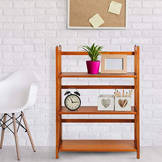 Casual Home 3-Shelf Folding Stackable Bookcase, 27.5" Wide, Honey Oak