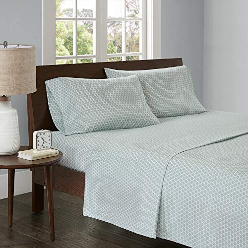Madison Park 3M Microcell Color Fast, Wrinkle and Stain Resistant, Soft Sheets with 16" Deep Pocket All Season, Cozy Bedding-Set, Matching Pillow Case, King, Aqua Print