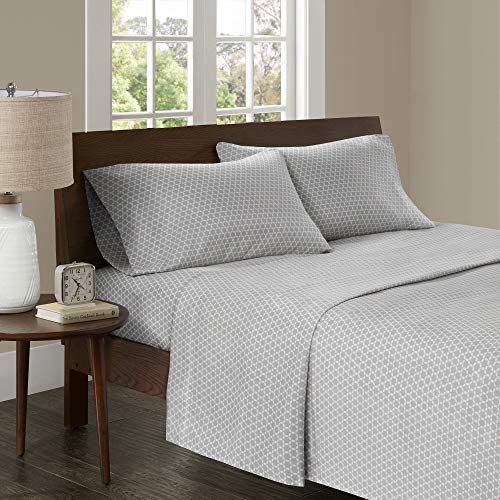 Madison Park 3M Microcell Color Fast, Wrinkle and Stain Resistant, Soft Sheets with 16" Deep Pocket All Season, Cozy Bedding-Set, Matching Pillow Case, Twin, Grey Print