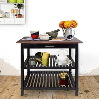 Casual Home Kitchen Island with Solid American Hardwood Top, Walnut