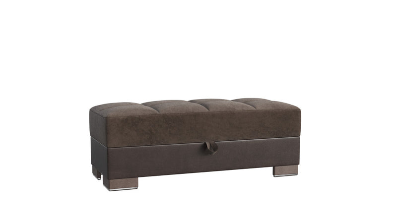 Home Outfitters 21" Brown Microfiber and Faux Leather Tufted Storage Ottoman