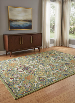 Home Outfitters 4' X 6' Green Floral Power Loom Area Rug