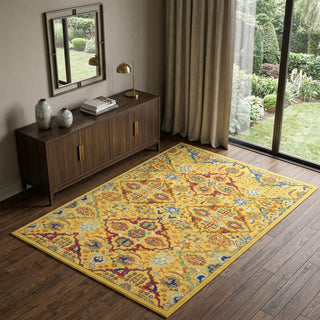 Home Outfitters 4' X 6' Yellow Floral Power Loom Area Rug