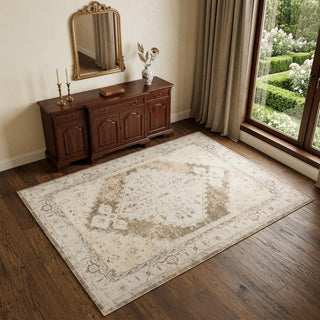 Home Outfitters 4' X 6' Sage Oriental Power Loom Distressed Washable Area Rug
