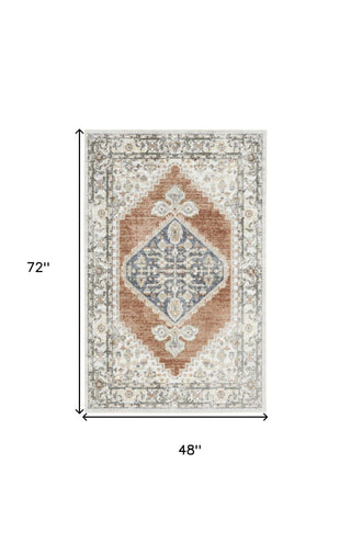 Home Outfitters 4' X 6' Gray Oriental Power Loom Distressed Washable Area Rug