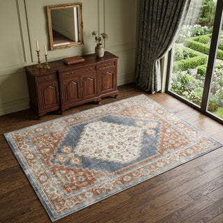 Home Outfitters 4' X 6' Denim Blue Oriental Power Loom Distressed Washable Area Rug