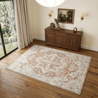 Home Outfitters 4' X 6' Gold Oriental Power Loom Washable Area Rug