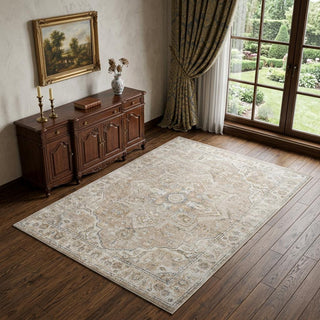 Home Outfitters 4' X 6' Beige Oriental Power Loom Washable Area Rug