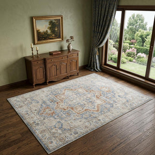 Home Outfitters 4' X 6' Denim Blue Oriental Power Loom Washable Area Rug