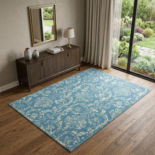 Home Outfitters 4' X 6' Blue Damask Power Loom Area Rug