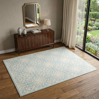 Home Outfitters 4' X 6' Aqua Floral Power Loom Area Rug