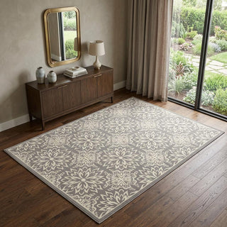 Home Outfitters 4' X 6' Gray Floral Power Loom Non Skid Area Rug