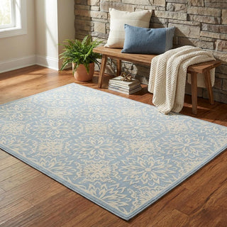 Home Outfitters 4' X 6' Light Blue Floral Power Loom Area Rug