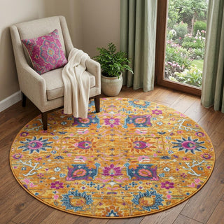 Home Outfitters 4' Gold Round Floral Power Loom Area Rug