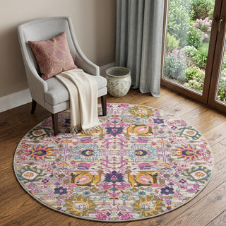 Home Outfitters 4' Gray Round Floral Power Loom Area Rug