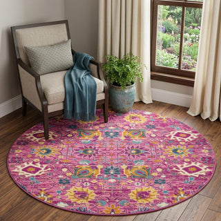 Home Outfitters 4' Pink Round Floral Power Loom Area Rug