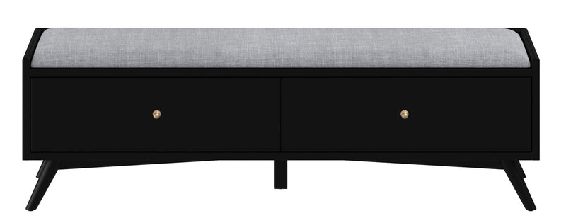 Home Outfitters 59" Gray and Black Upholstered Polyester Blend Bench with Drawers