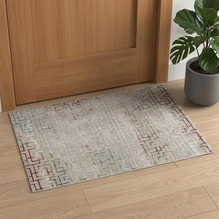 Home Outfitters 2' X 3' Gray and Ivory Geometric Washable Non Skid Area Rug