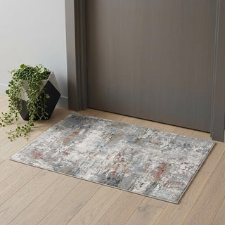Home Outfitters 2' X 3' Gray and Blue Abstract Washable Non Skid Area Rug