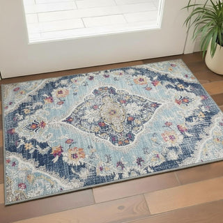 Home Outfitters 2' X 3' Blue And Beige Oriental Washable Non Skid Area Rug
