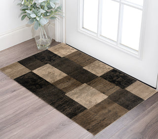 Home Outfitters 2' X 3' Brown Black and Tan Geometric Washable Non Skid Area Rug