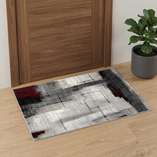 Home Outfitters 2' X 3' Gray and Red Abstract Distressed Area Rug