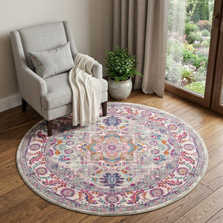 Home Outfitters 4' Gray Round Floral Power Loom Area Rug
