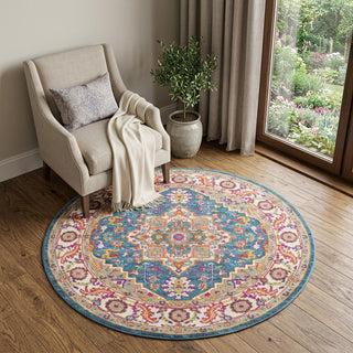 Home Outfitters 4' Gray Round Floral Power Loom Area Rug