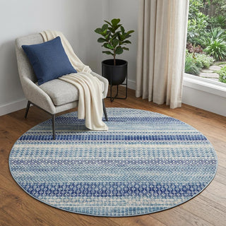 Home Outfitters 4' Navy Blue Round Floral Power Loom Area Rug