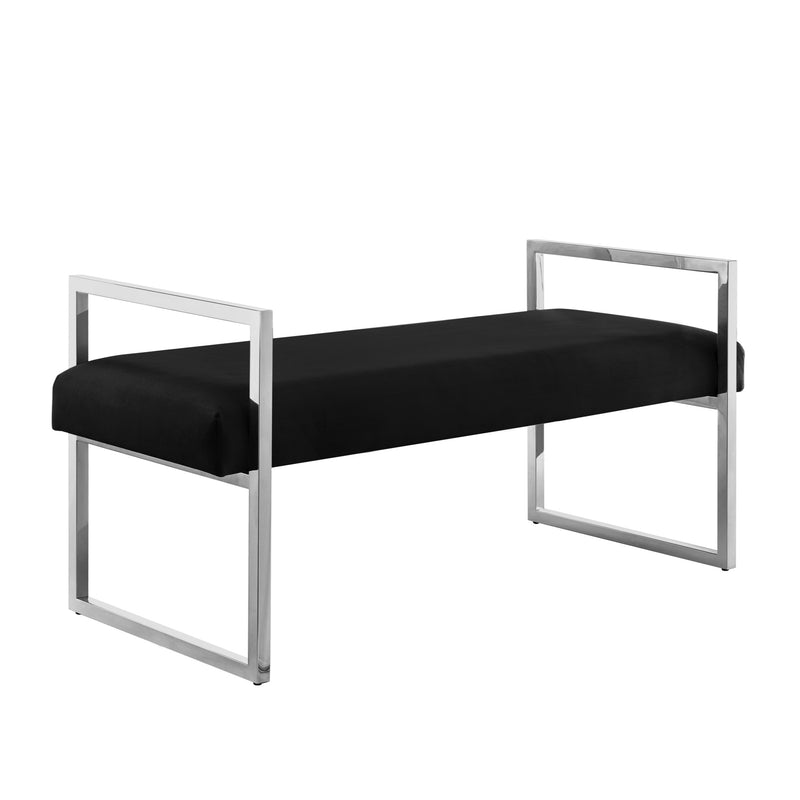 Home Outfitters 48" Black and Silver Upholstered Velvet Bench