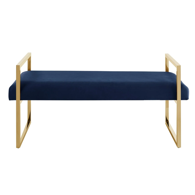 Home Outfitters 48" Navy Blue and Gold Upholstered Velvet Bench